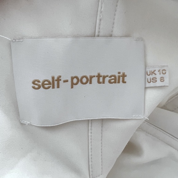 Off the shoulder ruffled satin jumpsuit by Self-Portrait. White. Size US 6/UK 10 - Picture 3 of 4